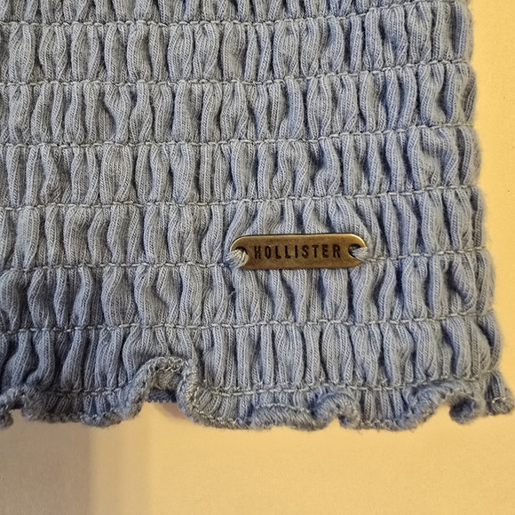 Hollister Sky Blue Smocked Cropped Tank with Tie Straps Concert Festival Coastal - Picture 6 of 7